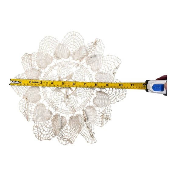 Handmade Crochet Lace Doily Floral Design Cotton White Vintage Cottage Core 10" - Picture 5 of 5
